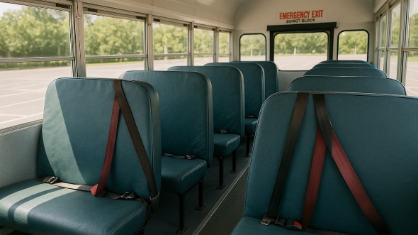 Interior of Charter Bus Company Elizabeth's School Bus in Elizabeth